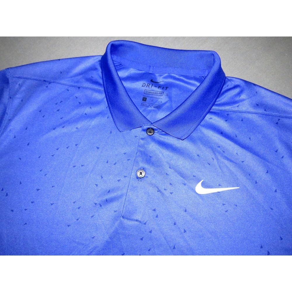 Nike‎ Dri-Fit 100% Polyester Purple Triangle Pattern Polo Golf Shirt Men's Large